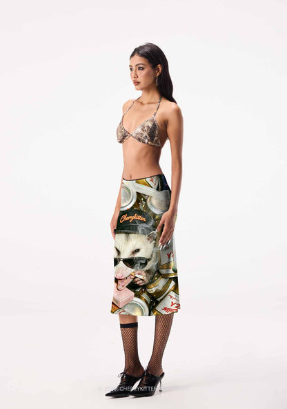 Smoking Opossum Y2K Print Midi Skirt Cherrykitten