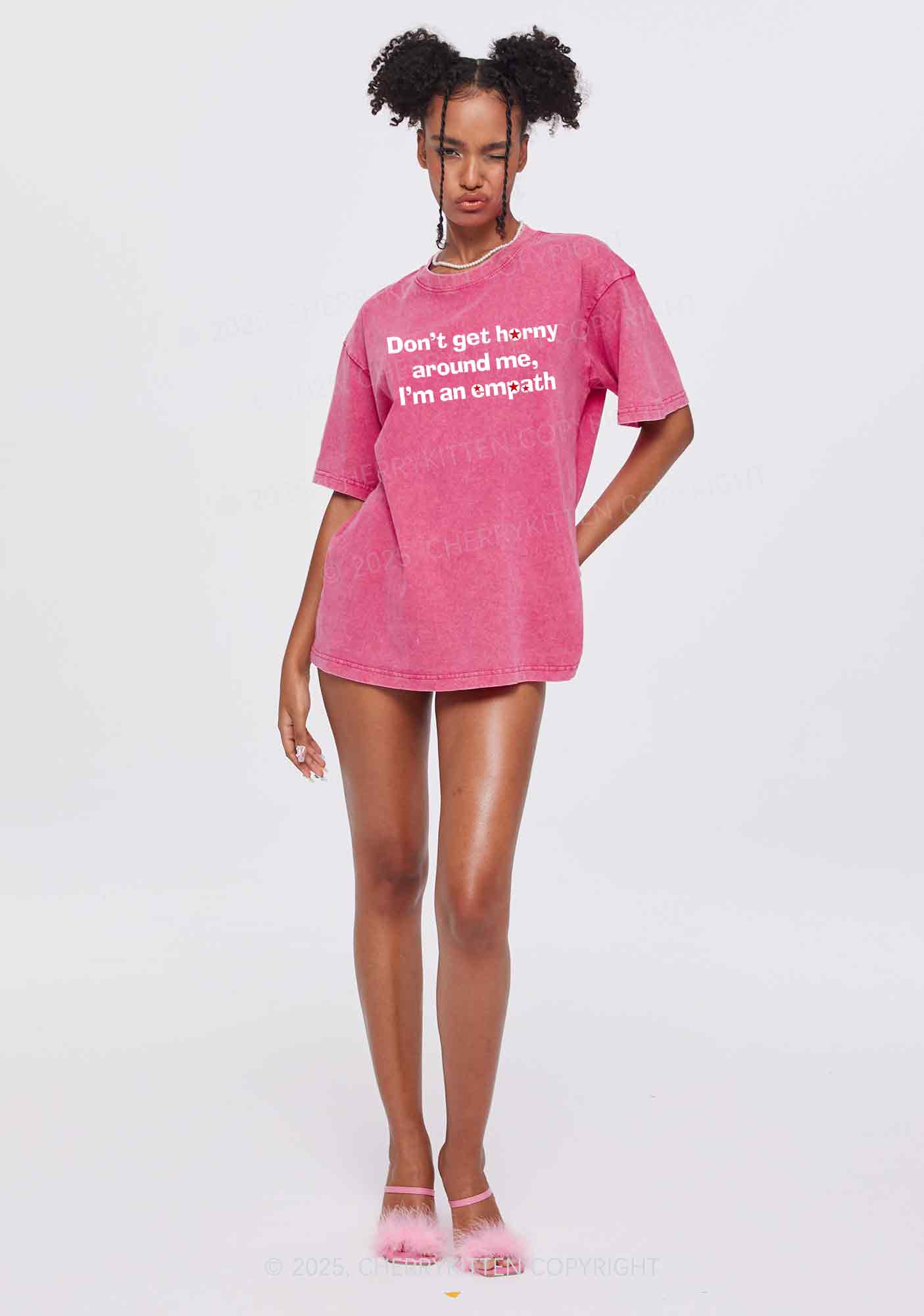 Dont Get Horny Around Me Y2K Shirts Washed Tee Cherrykitten