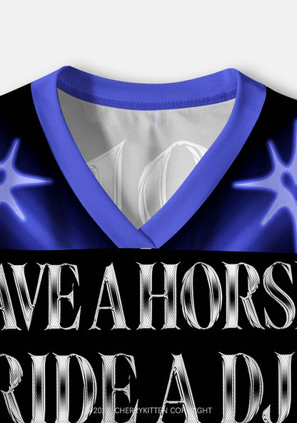 Ride A DJ Horse Y2K Crop Sport Jersey Shirts Cherrykitten