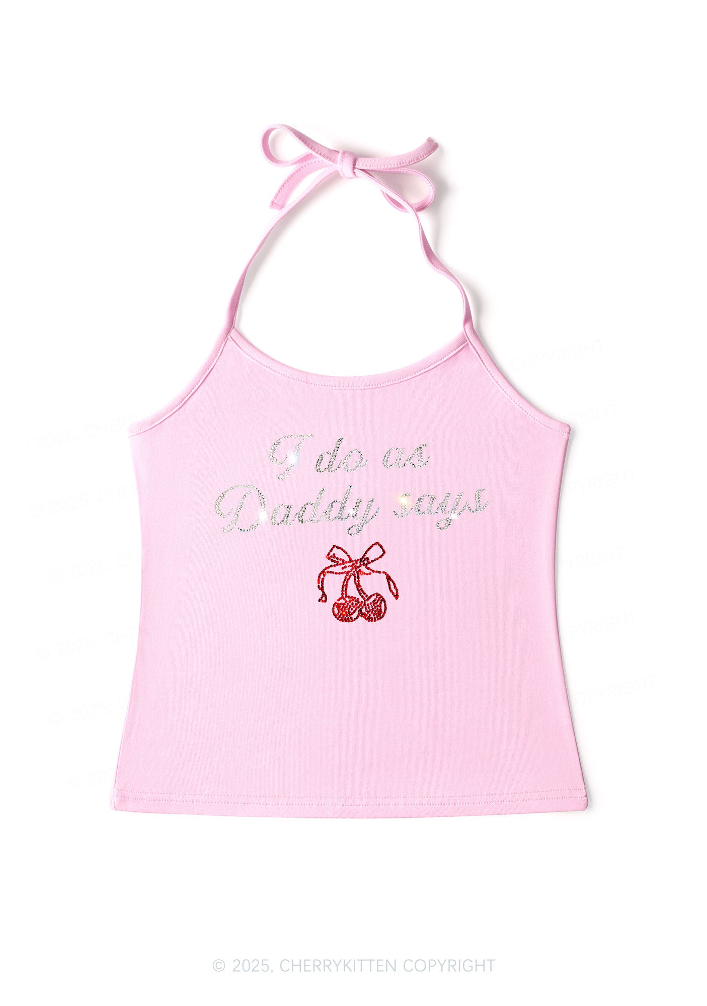 Rhinestone I Do As Daddy Says Y2K Halter Neck Cami Cherrykitten