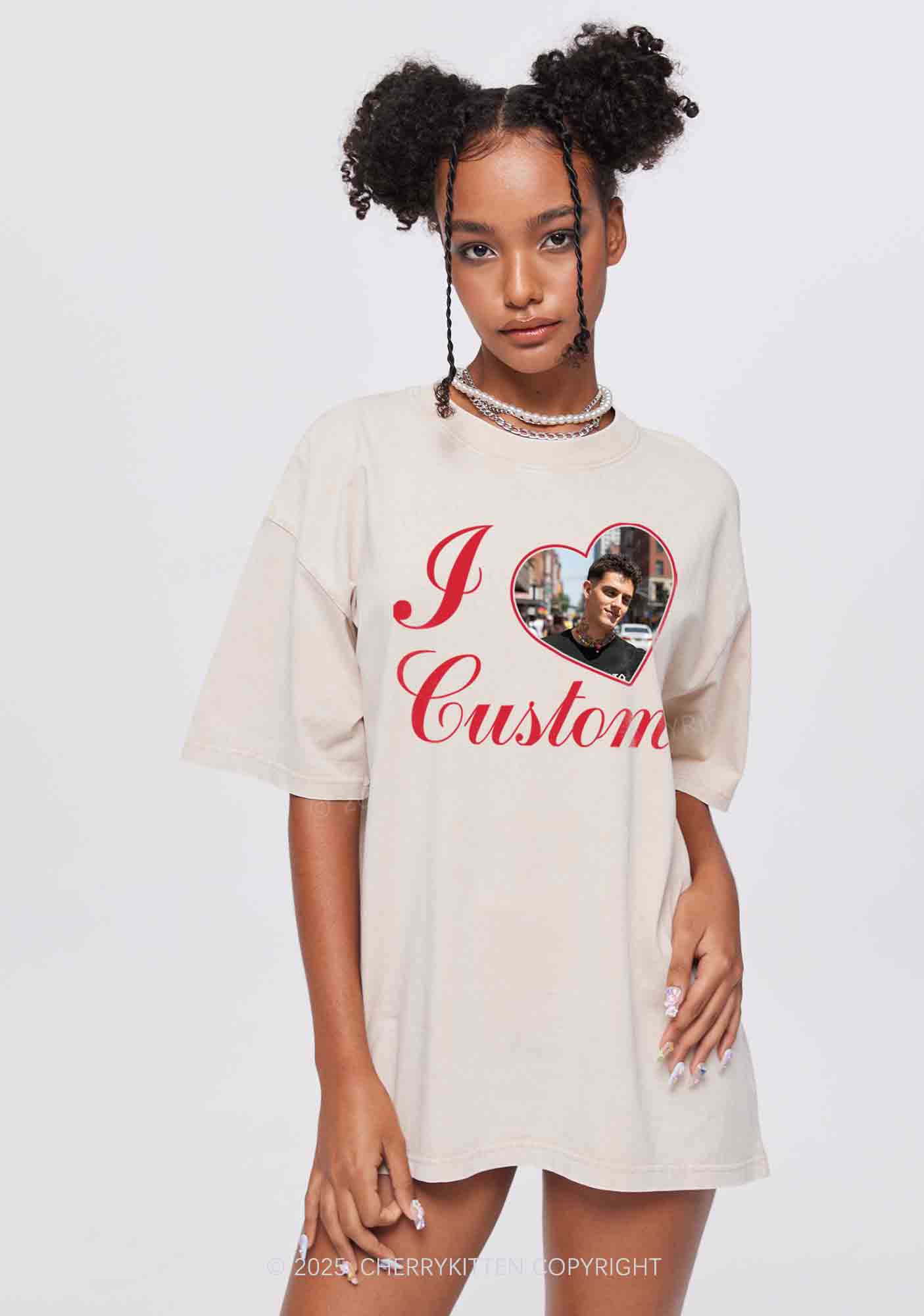I Love Custom Heart Photo Y2K Valentine's Day Washed Tee Cherrykitten