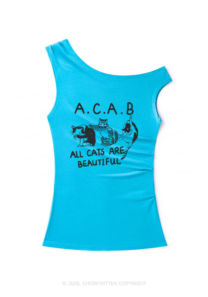 ACAB Cats Y2K Off Shoulder Tank Top Cherrykitten