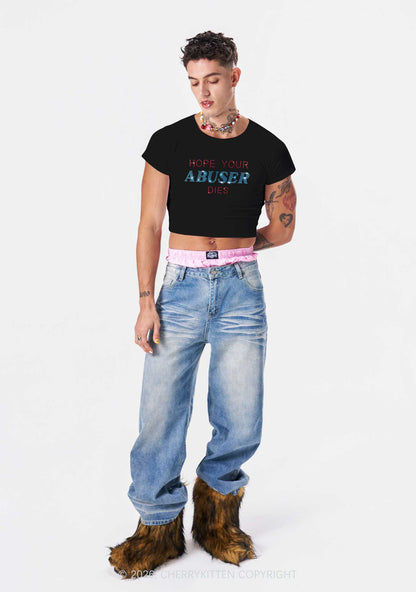 Rhinestone Hope Your Abuser Dies Y2K Baby Tee Cherrykitten