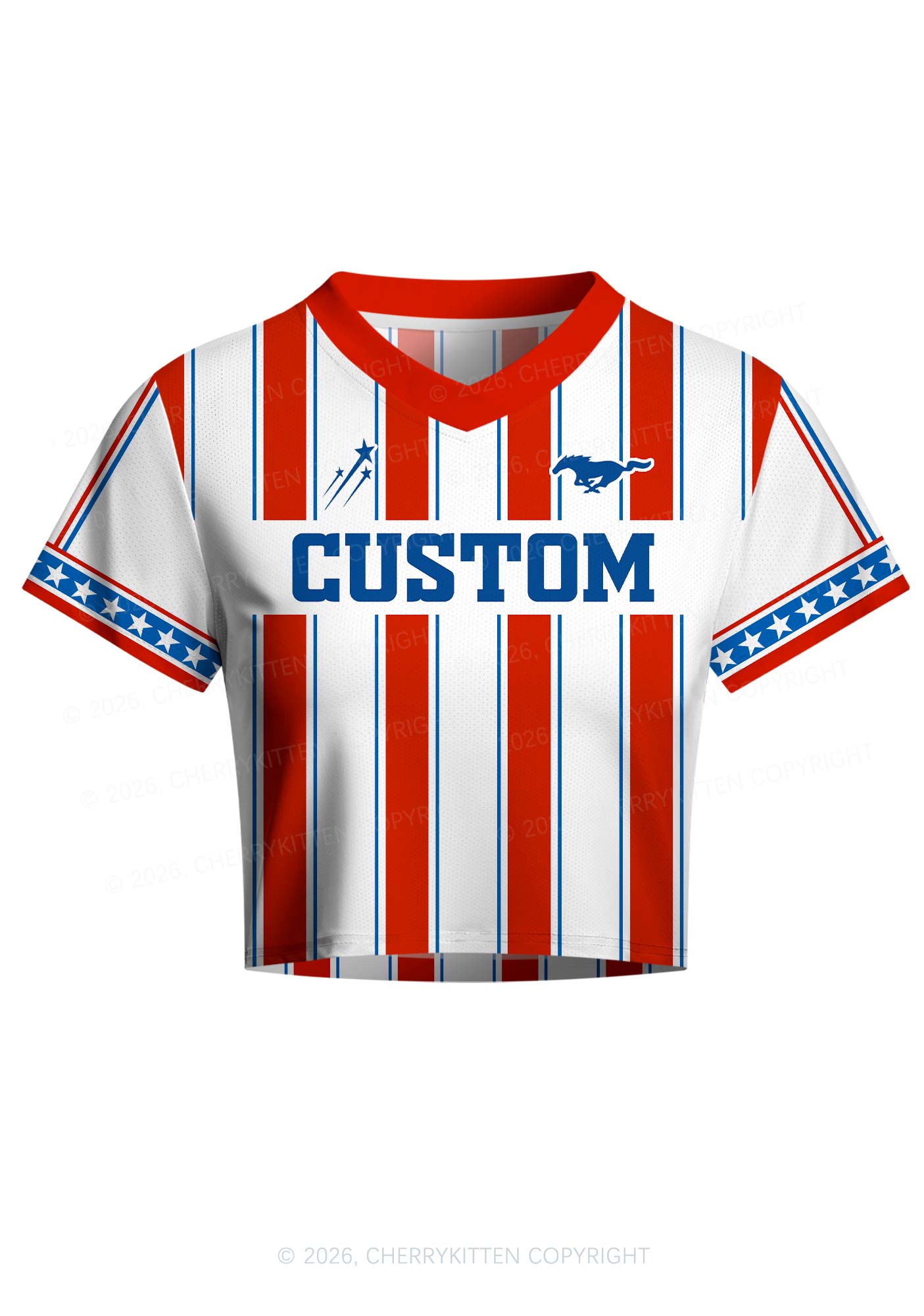 Custom Text Red White Stripes Y2K Crop Football Jersey Shirts Cherrykitten