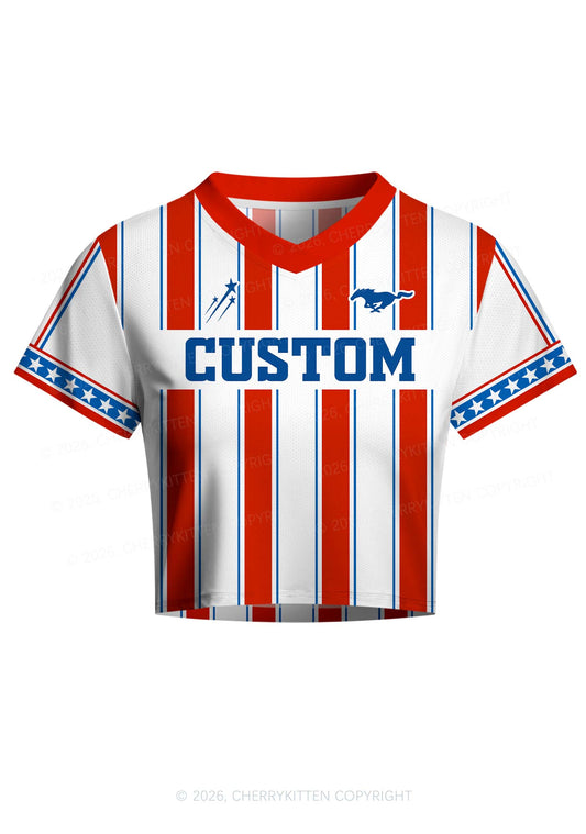 Custom Text Red White Stripes Y2K Crop Football Jersey Shirts Cherrykitten