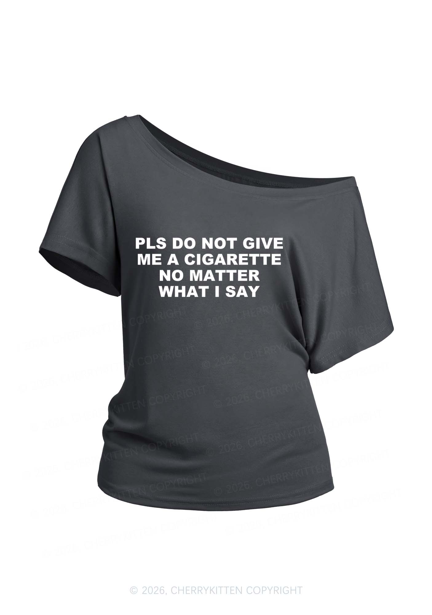 Dont Give Me Cigarette Y2K Off Shoulder Tee Cherrykitten