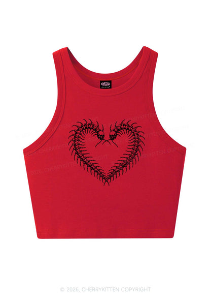 Halloween Centipede Heart Shape Y2K Crop Tank Top Cherrykitten