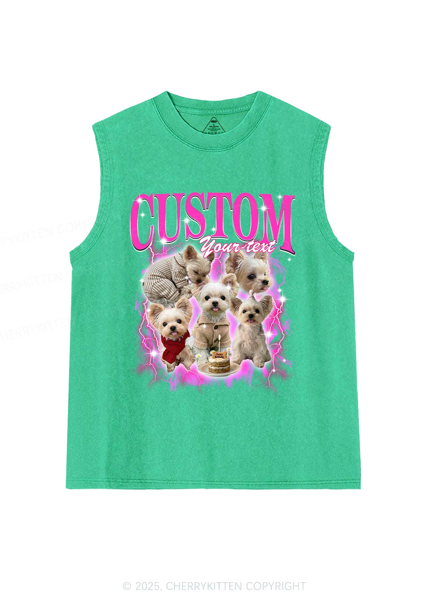 Custom Sparkle Dog Photo Y2K Washed Muscle Tank Cherrykitten
