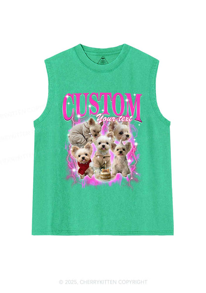 Custom Sparkle Dog Photo Y2K Washed Muscle Tank Cherrykitten