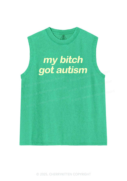 My Bxxch Got Autism Y2K Washed Muscle Tank Cherrykitten