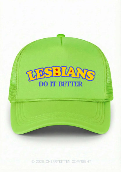 Lesbians Do It Better Pride Y2K Trucker Hat Cherrykitten