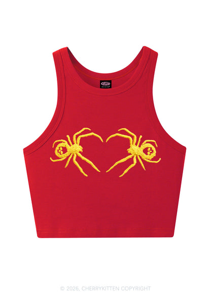 Embroidered Skull Spider Y2K Crop Tank Top Cherrykitten