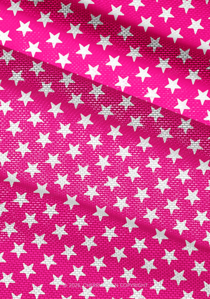 White Stars On Pink Y2K Mesh Ruched  Waist  V Neck Top Cherrykitten