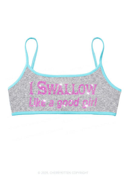 Rhinestone Swallow Like Good Girl Y2K Super Crop Cami Cherrykitten