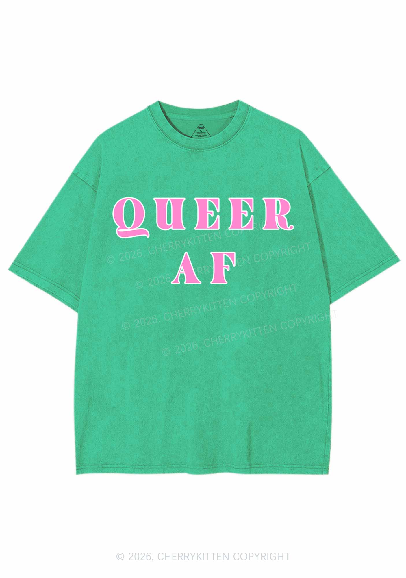 Queer AF Pride Y2K Shirts Washed Tee Cherrykitten