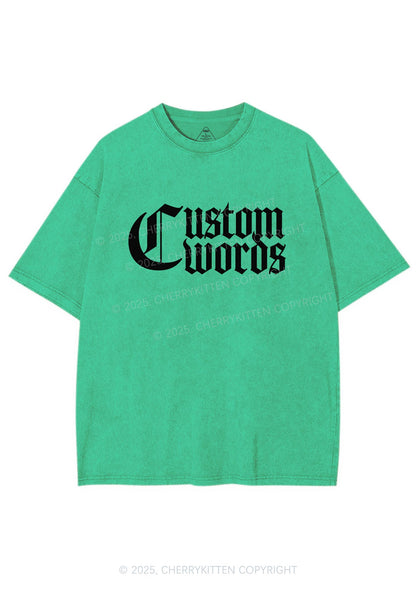 Custom Text Gothic Font Y2K Shirts Washed Tee Cherrykitten