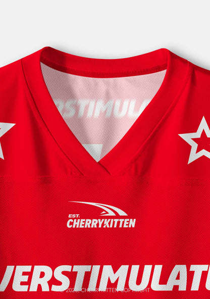 Red Flame Overstimulated Y2K Crop Sport Jersey Shirts Cherrykitten