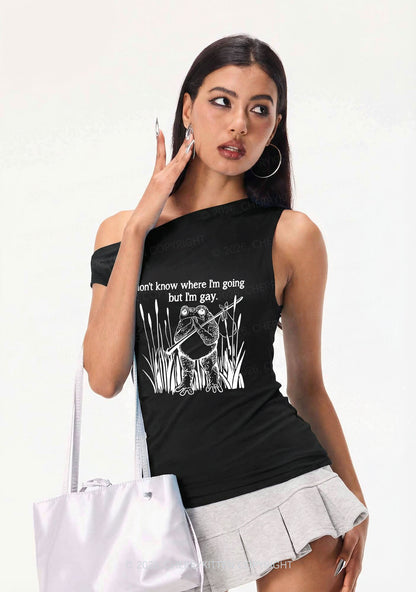 But I Am Gay Frog Y2K Off Shoulder Tank Top Cherrykitten