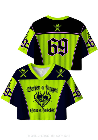Green Better Faggot Than Fascist Pride Y2K Crop Sport Jersey Shirts Cherrykitten