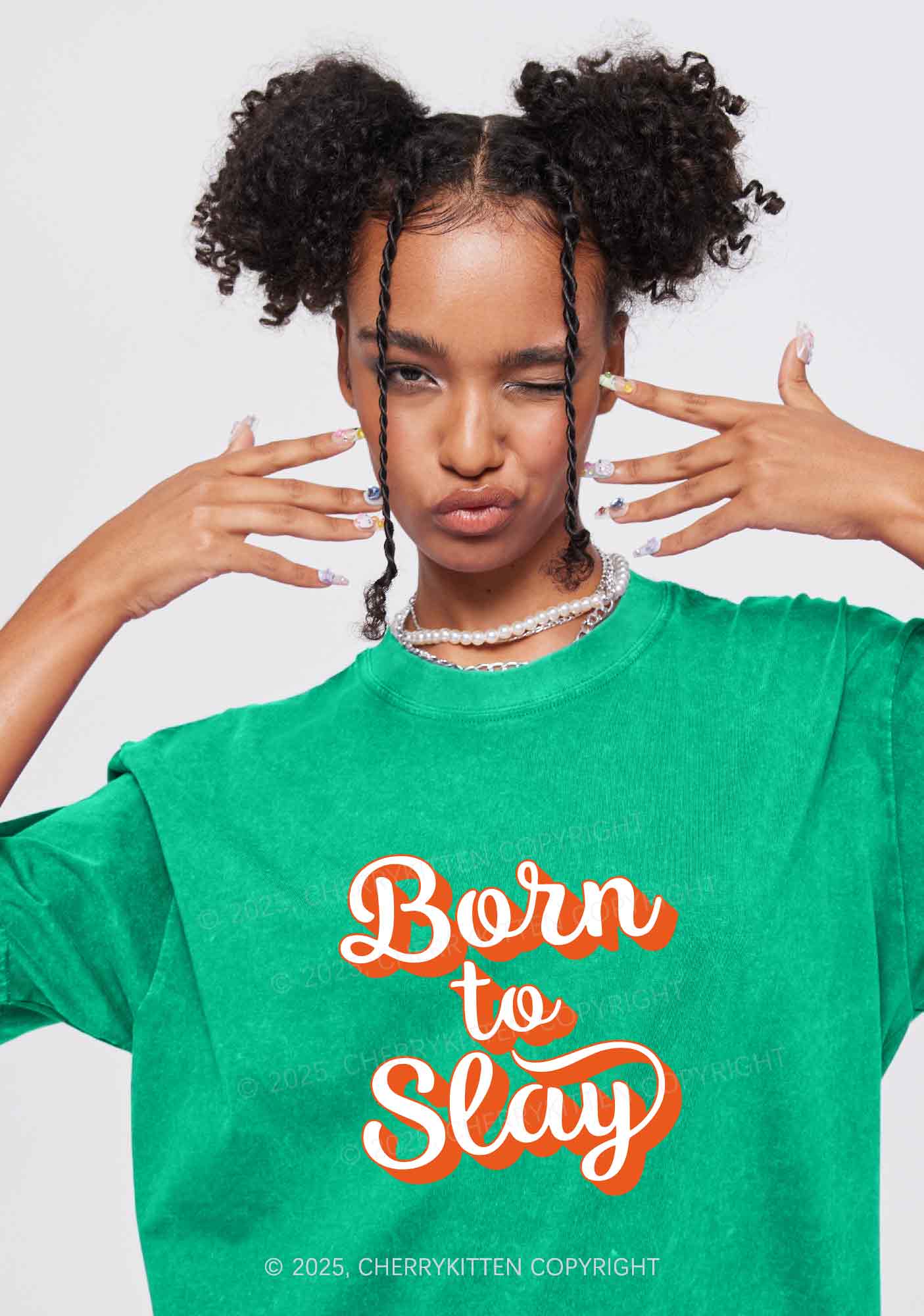 Born To Slay Y2K Shirts Washed Tee Cherrykitten