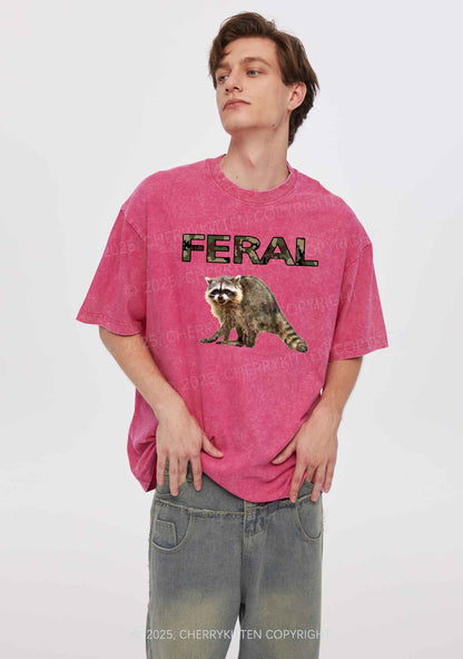 Feral Raccoon Y2K Shirts Washed Tee Cherrykitten