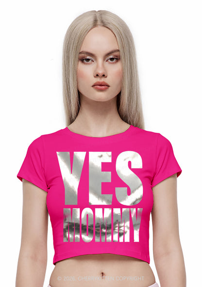 Yes Mommy Silver Foil Printed Y2K Baby Tee Cherrykitten