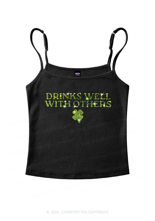 Rhinestone Drinks Well With Others St Patricks Y2K Spaghetti Strap Cami Cherrykitten