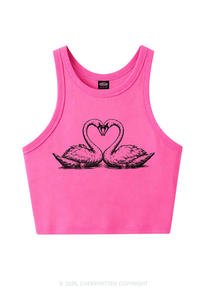 Pink Swans Heart Y2K Crop Tank Top Cherrykitten