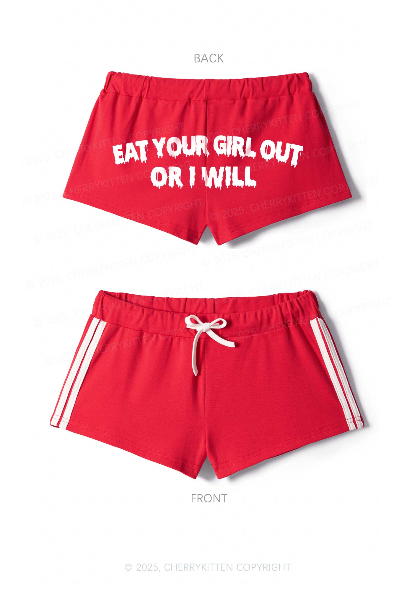 Eat Your Girl Out Y2K Drawstring Mini Shorts Cherrykitten