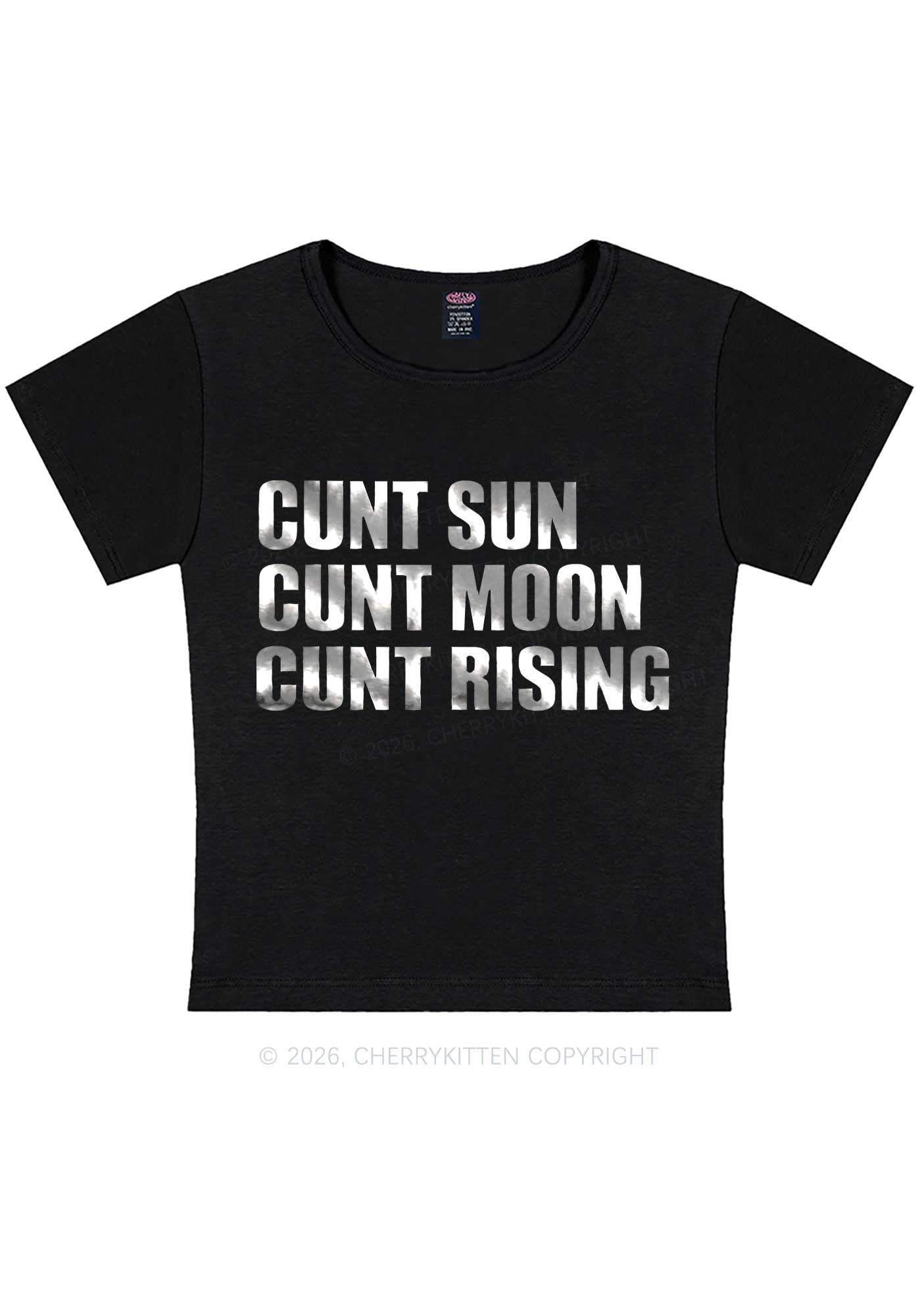Cxxt Sun Moon Rising Silver Foil Printed Y2K Baby Tee Cherrykitten