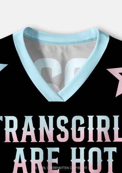 Transgirls Are Hot Flame Pride Y2K Crop Sport Jersey Shirts Cherrykitten