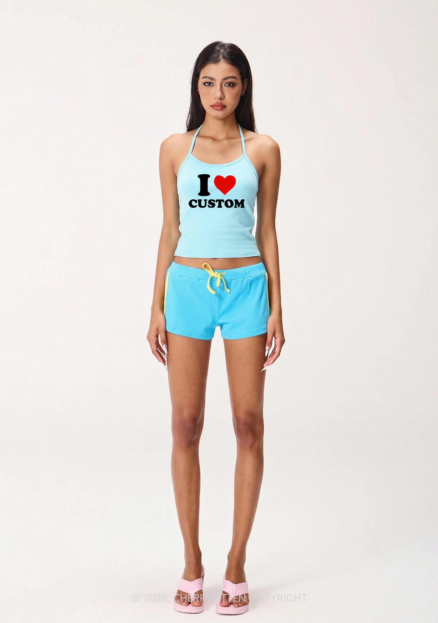 I Love Custom Valentine's Day Y2K Halter Neck Cami Cherrykitten