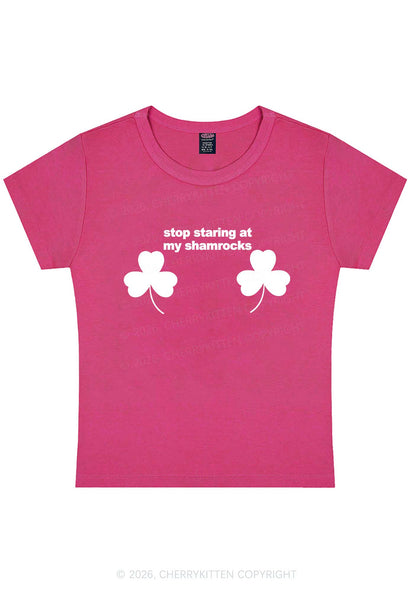 Stop Staring At My Shamrocks St Patricks Y2K Baby Tee Cherrykitten