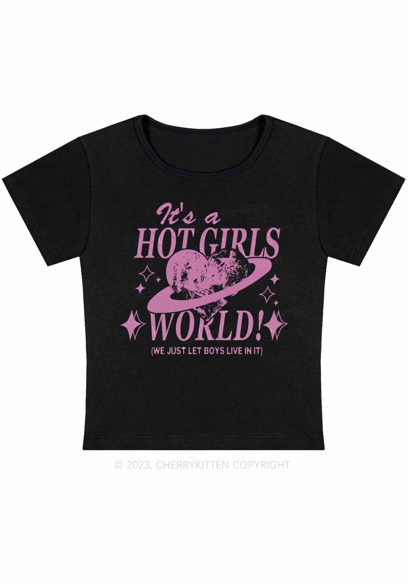 Curvy It's A Hot Girls World Y2K Baby Tee Cherrykitten