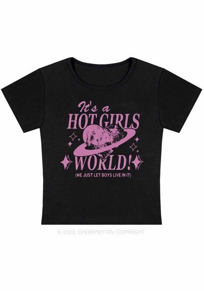 Curvy It's A Hot Girls World Y2K Baby Tee Cherrykitten