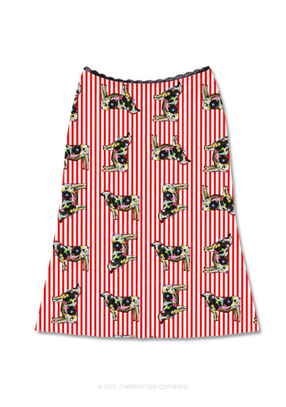 Christmas Cow Y2K Print Midi Skirt Cherrykitten