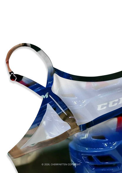 Blue And White Hockey Shirt HR Y2K Print Cami Crop Top Cherrykitten