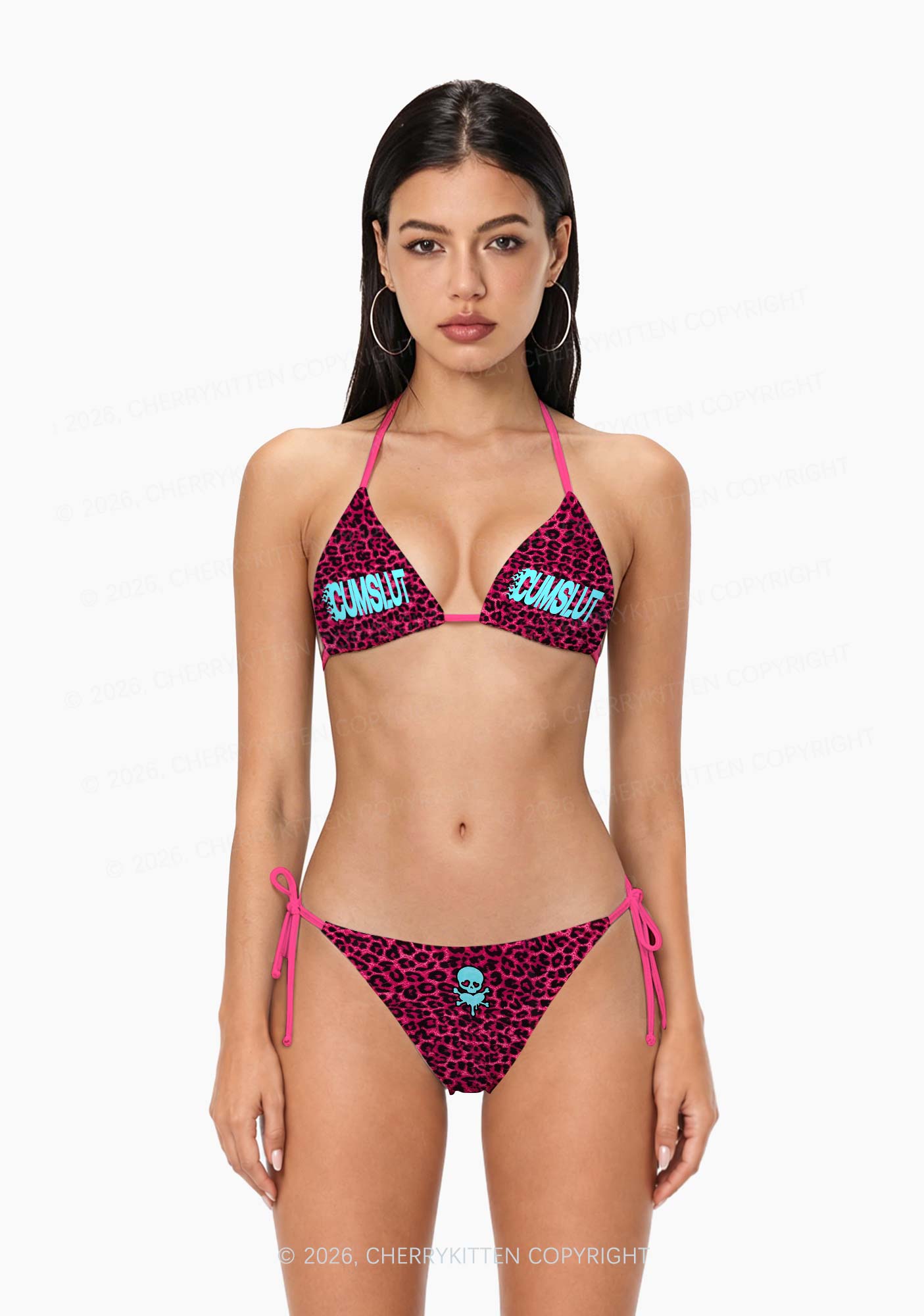 Cxmslxt Hot Pink Leopard Y2K Print Bikini Set Cherrykitten