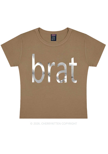 Brat Silver Foil Printed Y2K Baby Tee Cherrykitten