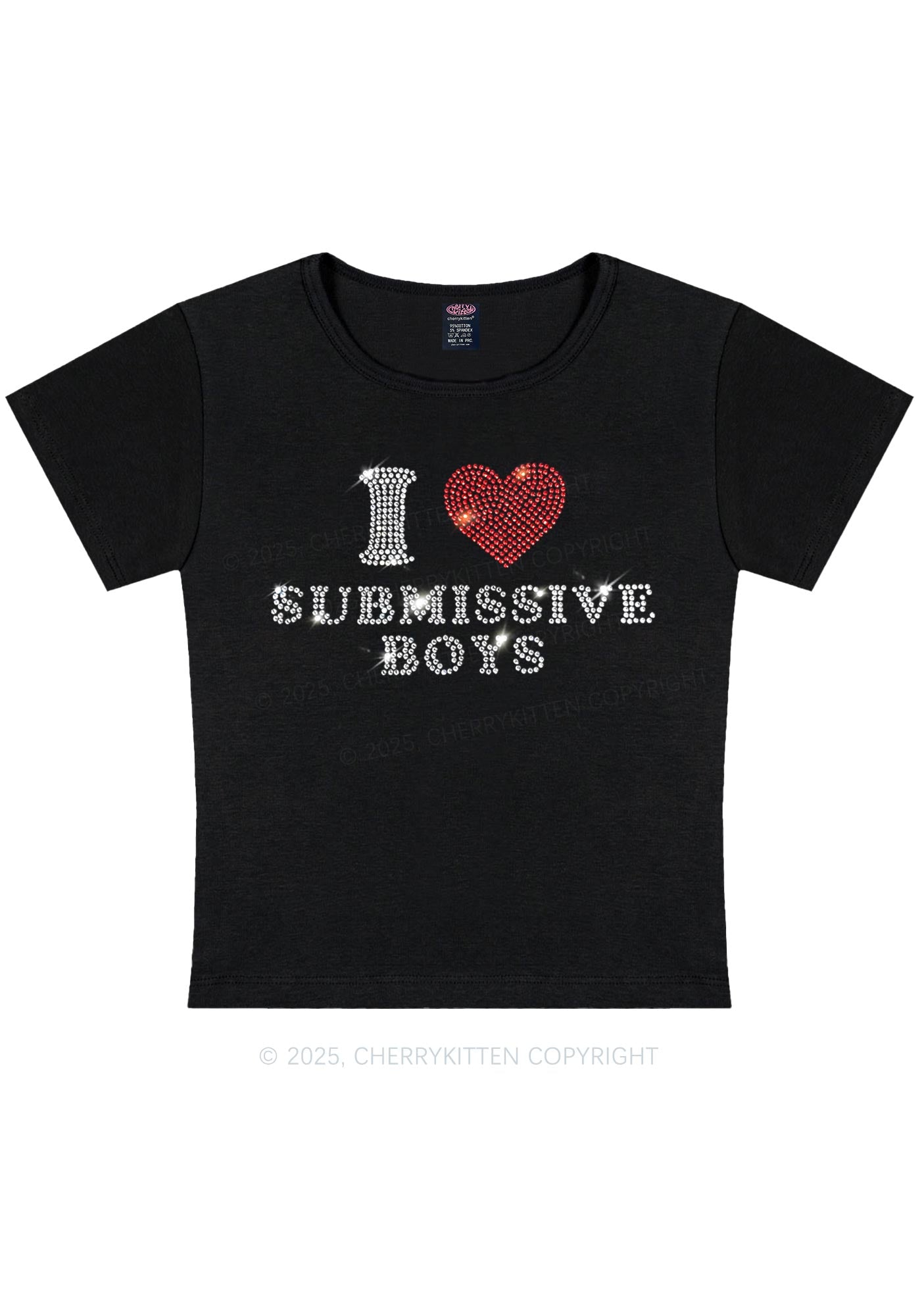 Rhinestone I Love S Boys Y2K Baby Tee Cherrykitten
