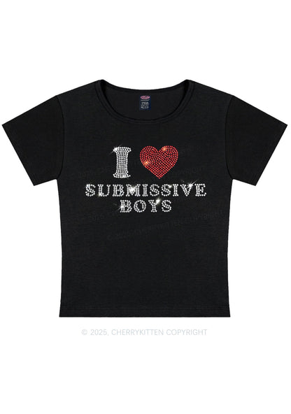 Rhinestone I Love S Boys Y2K Baby Tee Cherrykitten