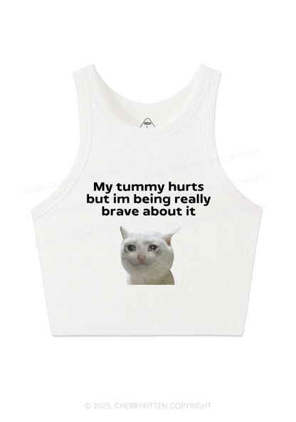 Cat Tummy Hurts Y2K Crop Tank Top Cherrykitten