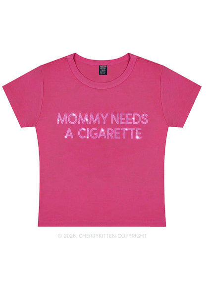 Rhinestone Mommy Needs Cigarette Y2K Baby Tee Cherrykitten