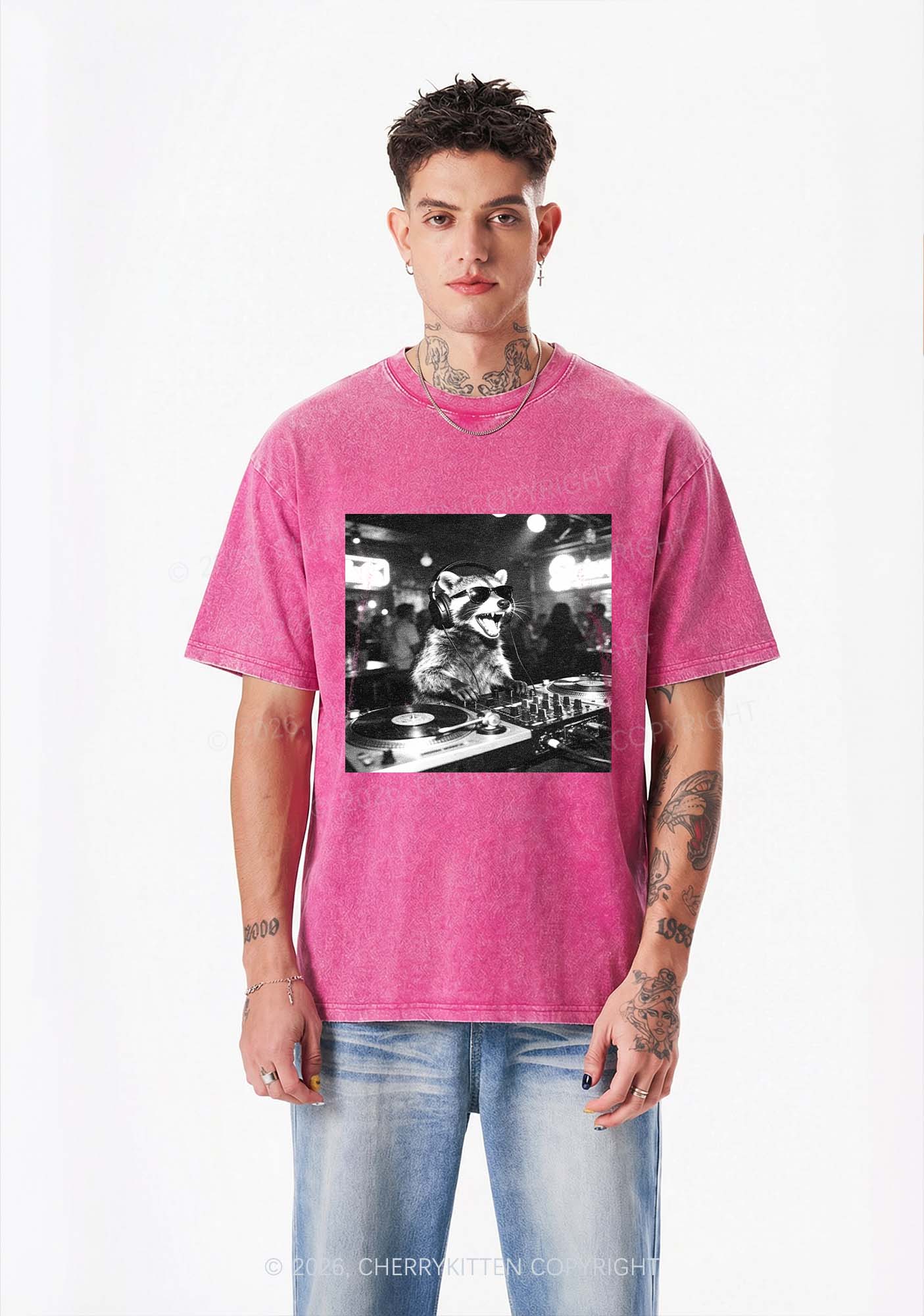 Vintage DJ Raccoon Y2K Shirts Washed Tee Cherrykitten