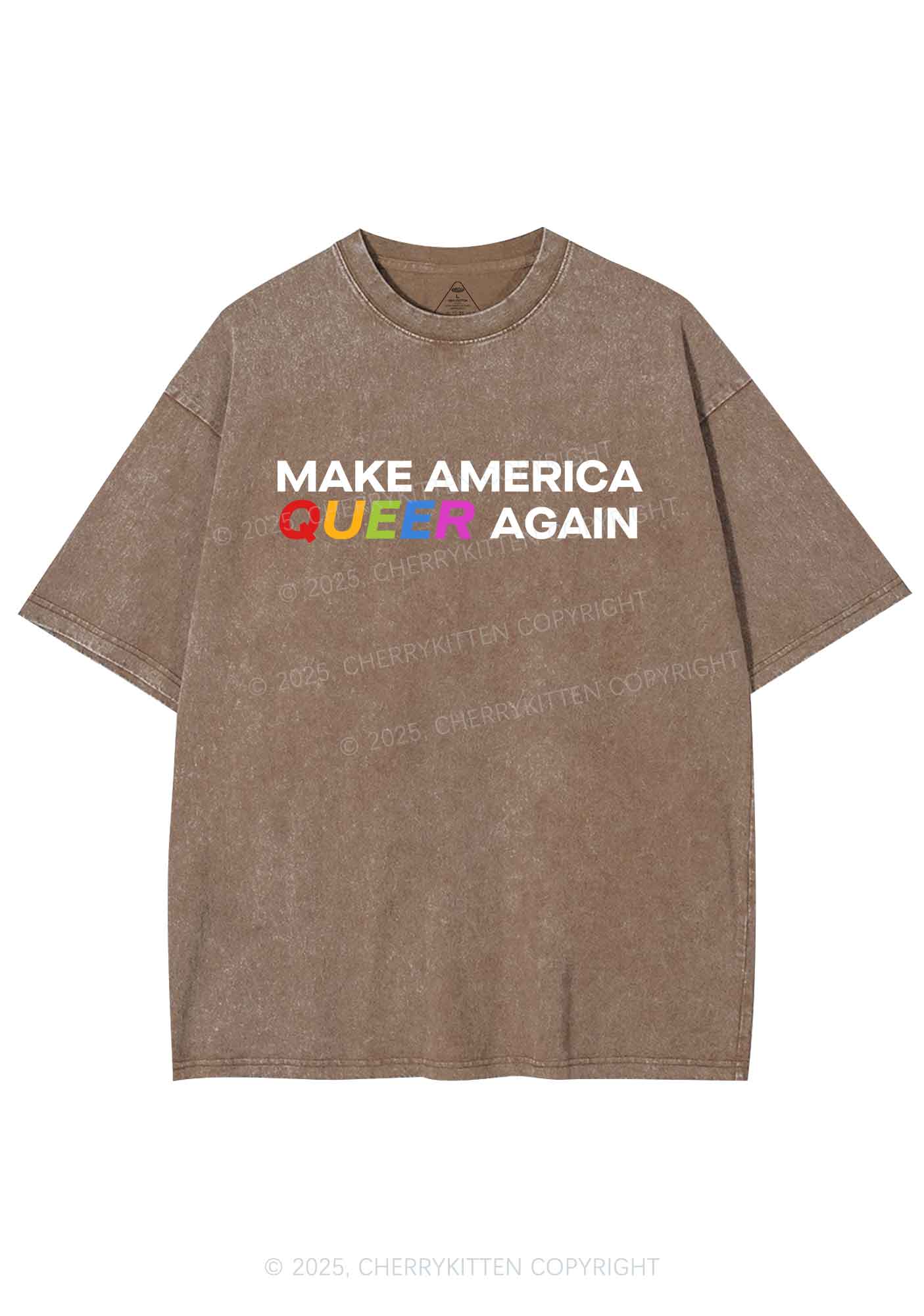 Make America Queer Again Pride Y2K Shirts Washed Tee Cherrykitten