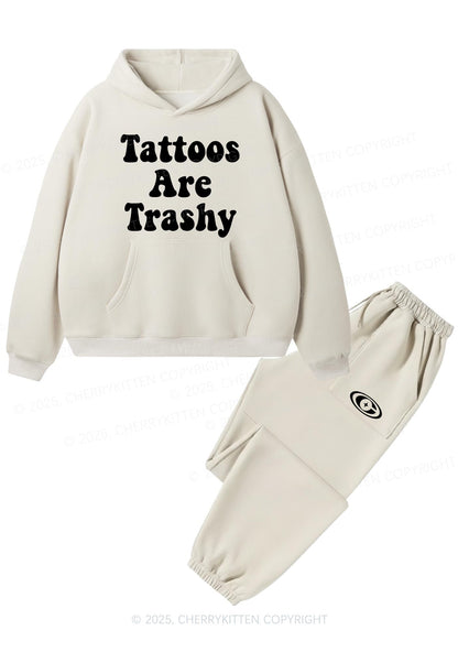 Tattoos Are Trashy Y2K Fleece Hoodie Set Cherrykitten