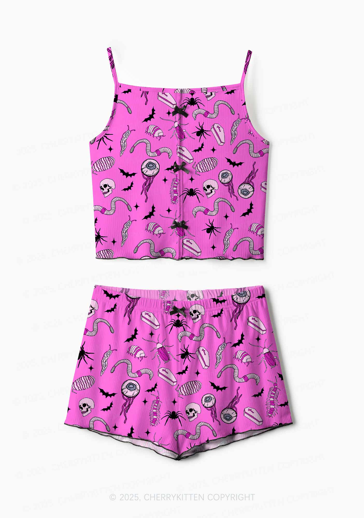 Halloween Goth Pink Party Y2K Print Cami Shorts Pajama Set Cherrykitten