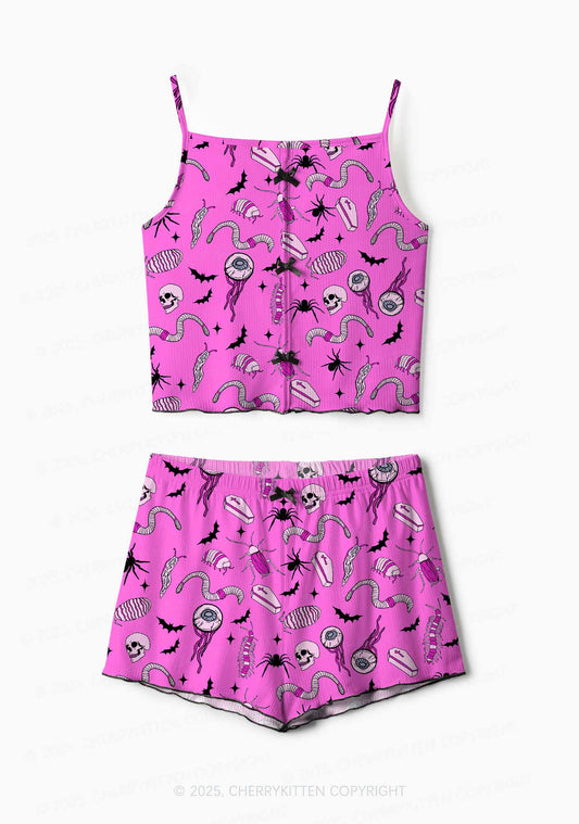 Halloween Goth Pink Party Y2K Print Cami Shorts Pajama Set Cherrykitten