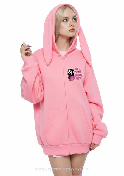 Halloween No You Hang Up Y2K Bunny Ear Zip Hoodie Cherrykitten