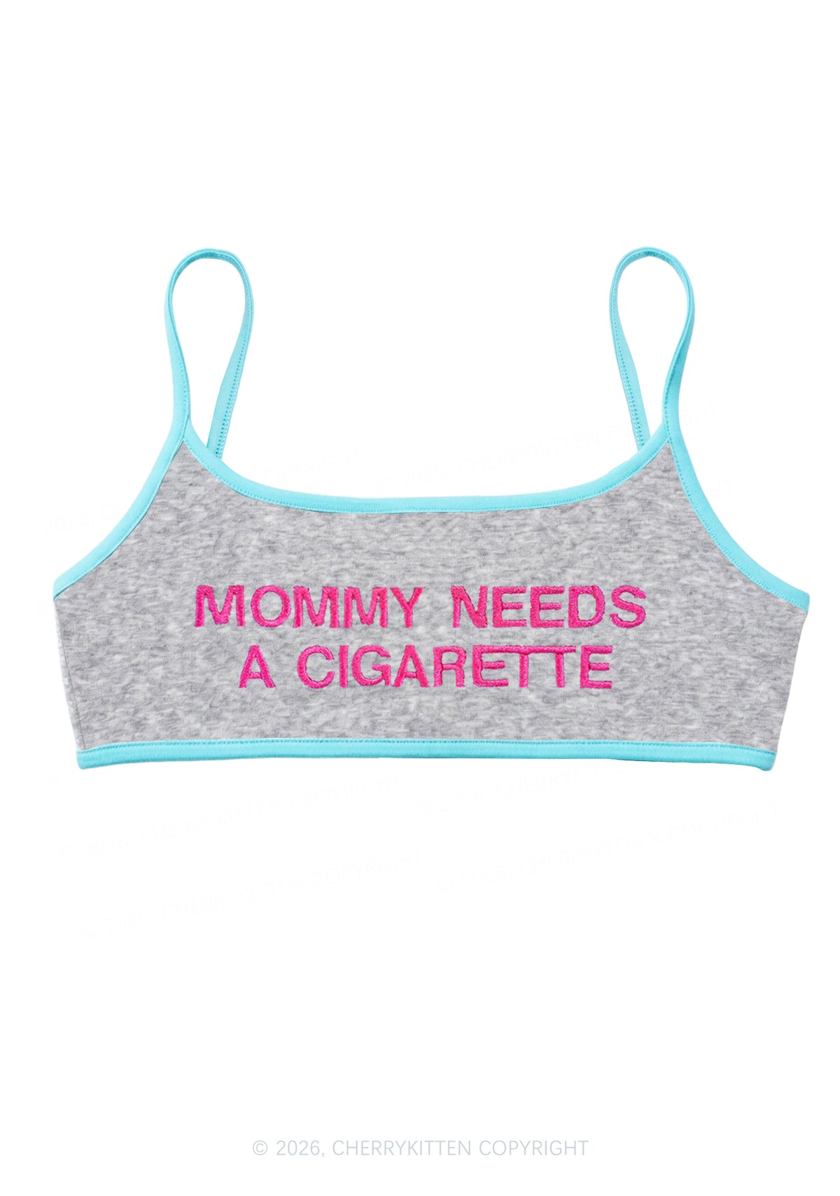 Embroidered Mommy Needs A Cigarette Y2K Super Crop Cami Cherrykitten
